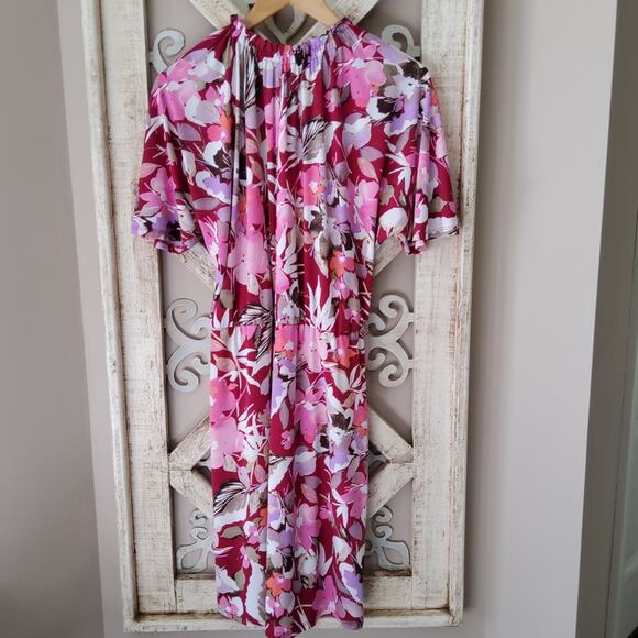 Maggy London Women's Flutter Sleeve Ruffle High Neck Blouson A-Line Midi Dress - Picture 13 of 15